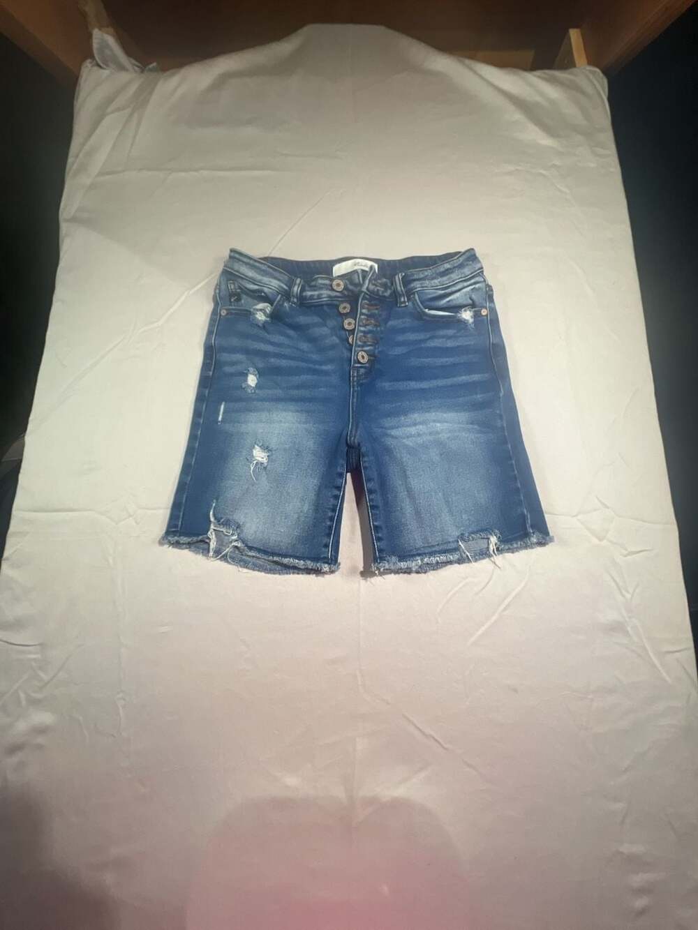 KanCan distressed Jean shorts woman's button fly cotton blend blue size M